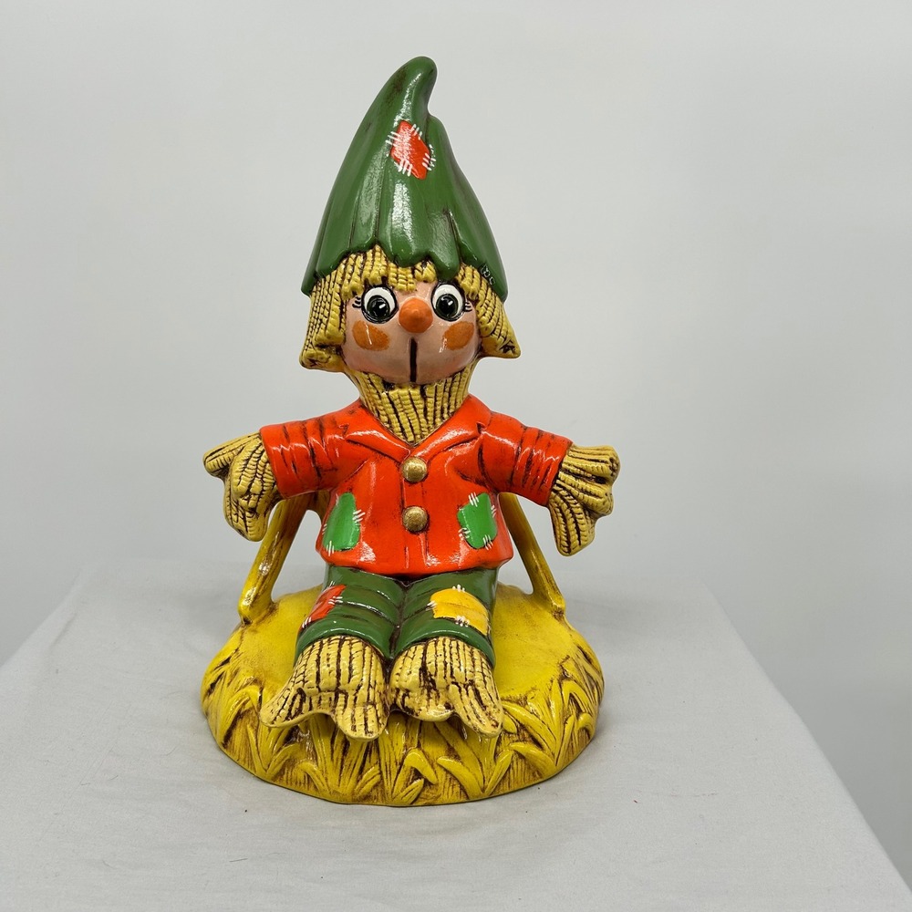 Vintage Dolores 1980‎ Ceramic Scarecrow Figurine Sitting on Hay Bale Fall Decor